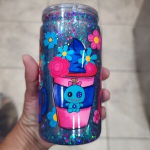 Snow globe Glitter 16oz acrylic cup with lid and straw